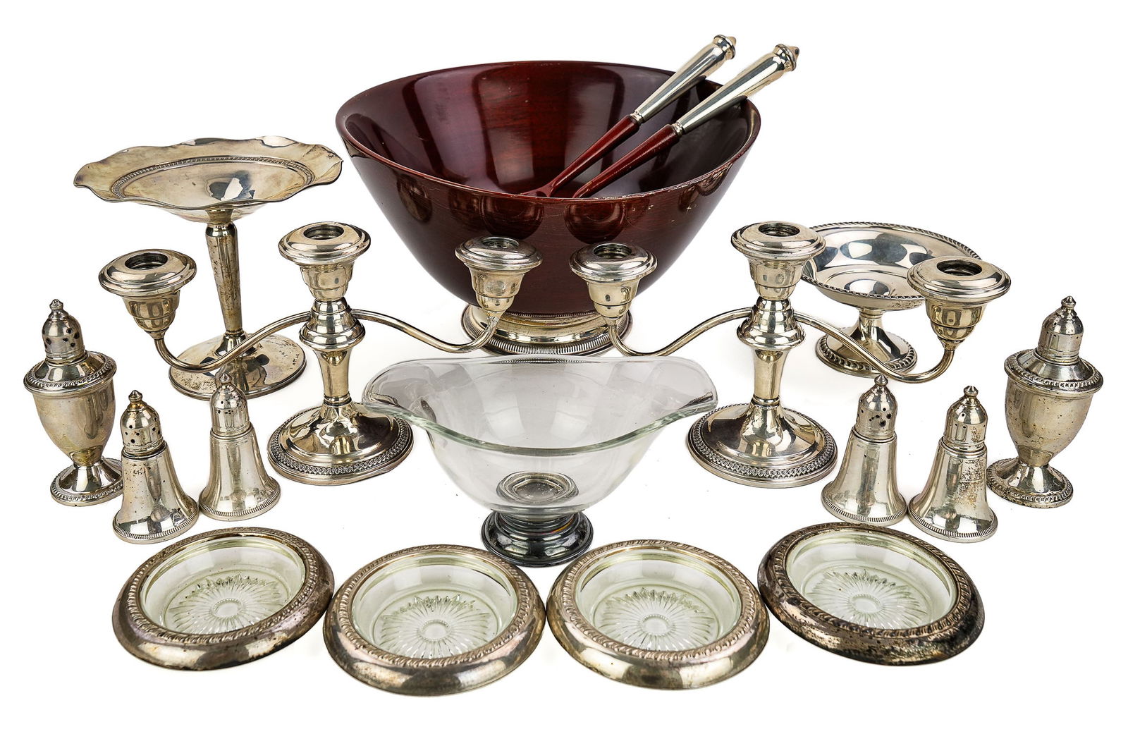 18 pcs. Weighted or Sterling Mounted Hollowware (1 of 4)