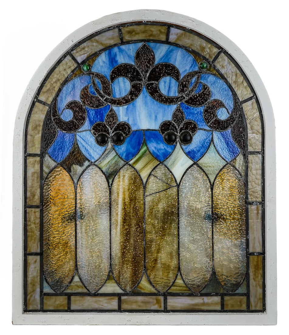 Arched Jeweled Stain Glass Window (1 of 6)