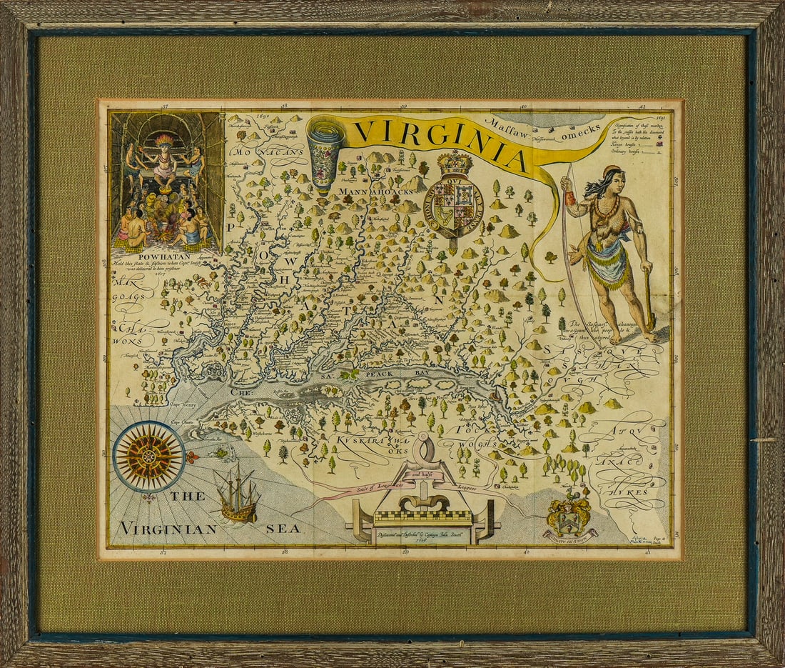 Hand-Colored John Smith Map of Virginia (1 of 6)