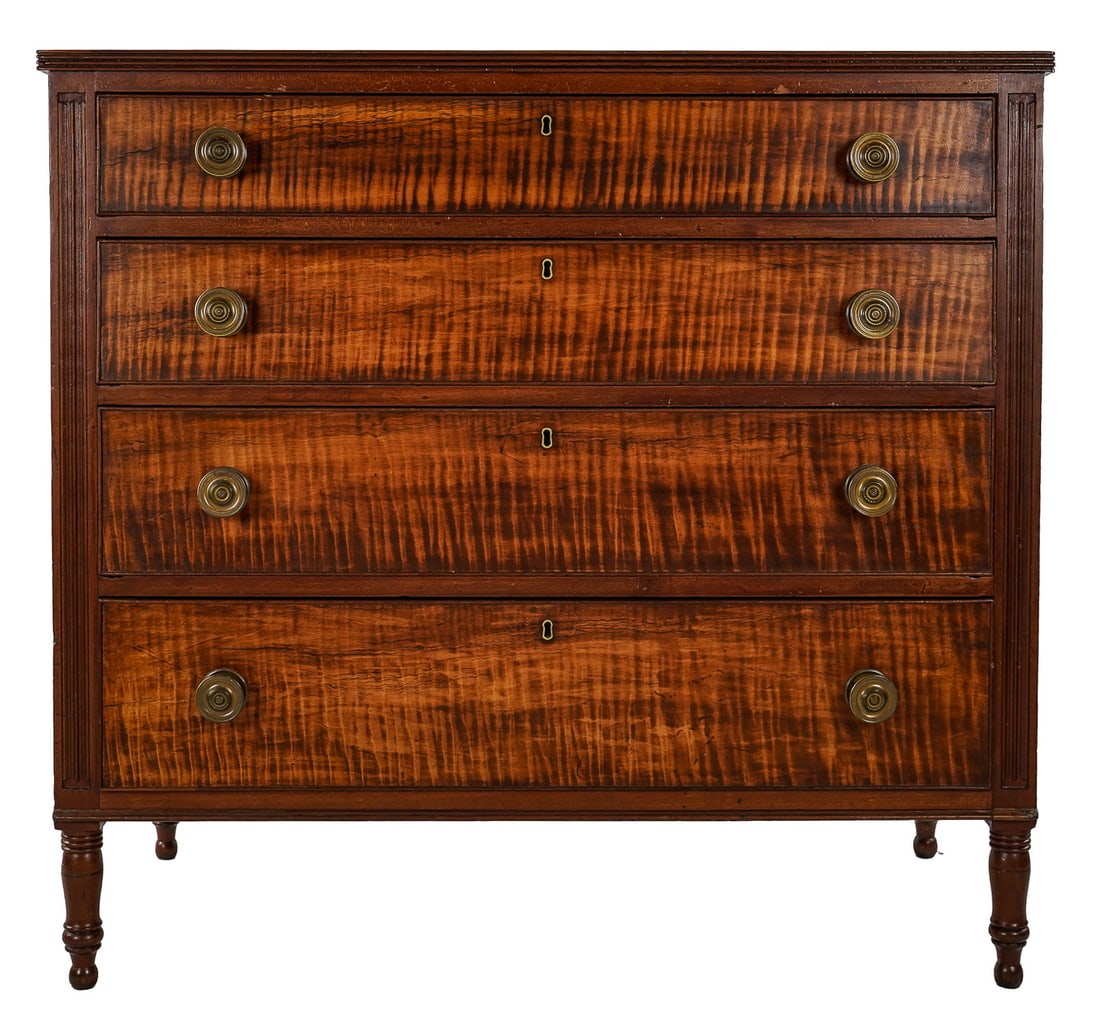 Sheraton Cherry & Tiger Maple 4 Drawer Chest (1 of 5)