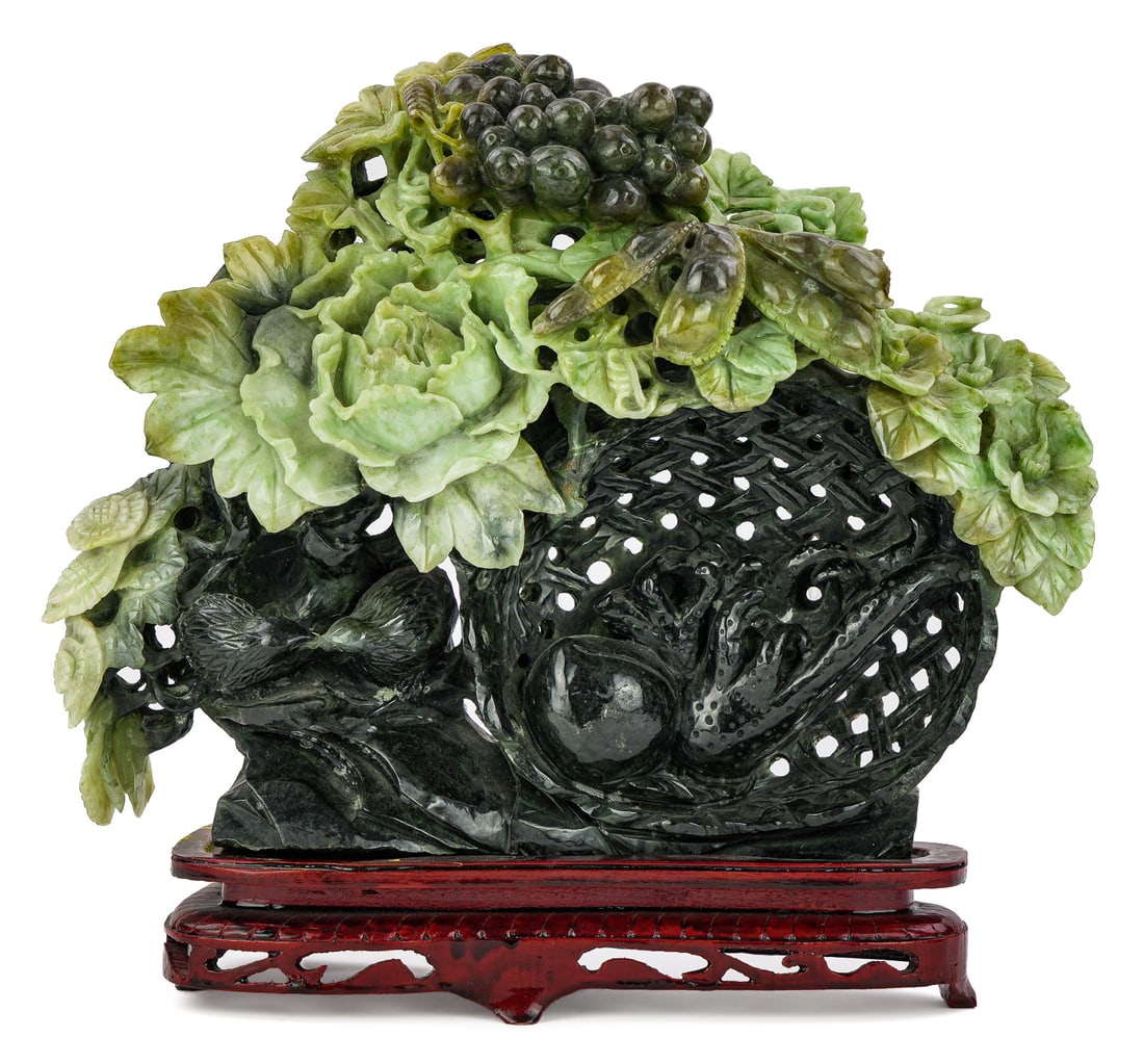 Chinese Floral & Bird Jade Carving (1 of 6)
