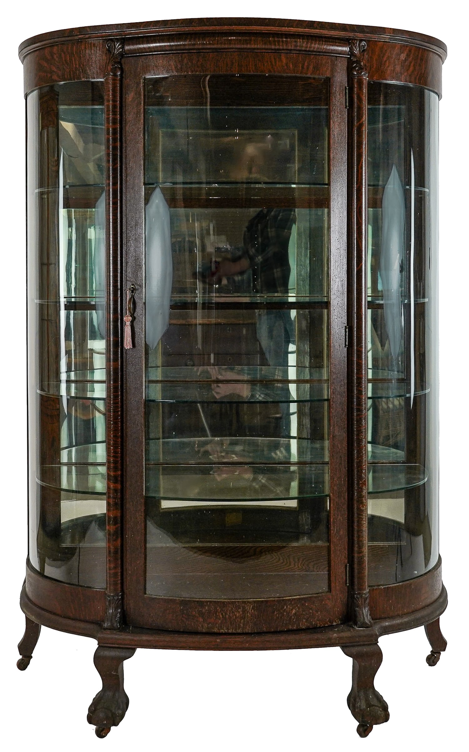 Oak Claw Foot Triple Curve China Cabinet (1 of 6)