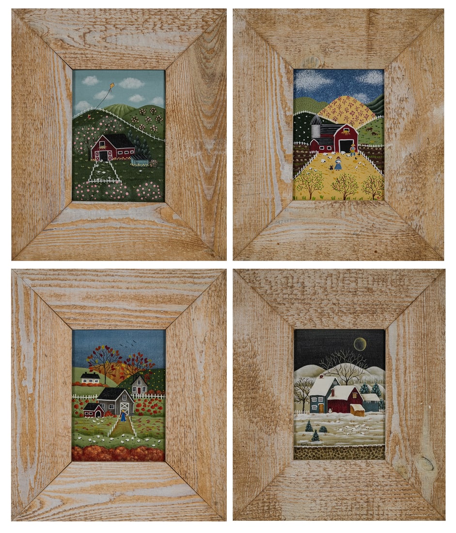 Four Contemporary Folk Art Style paintings Signed Gloria (1 of 6)
