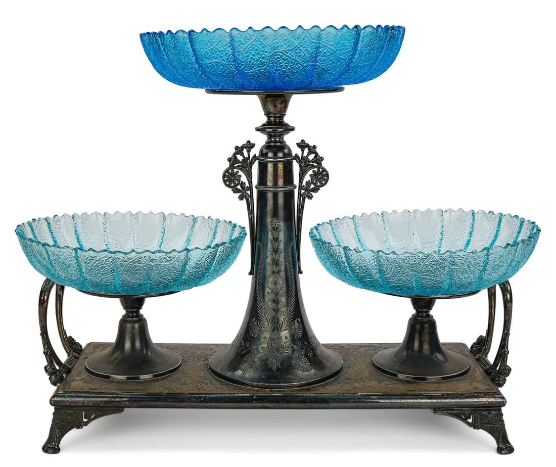 Victorian Blue Glass and Silverplate Epergne (1 of 6)