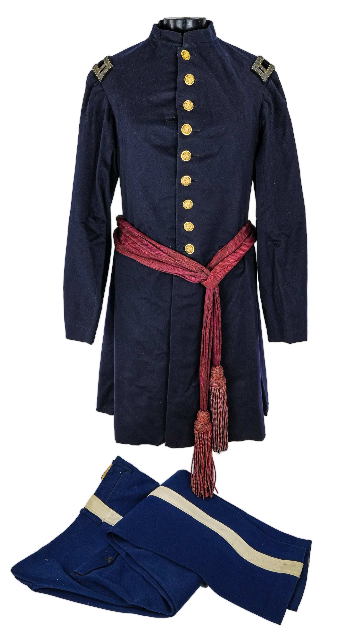 Col Seth Ranlett CW Dress Uniform: Col Seth Alonzo Ranlett full dress Staff and Officer's uniform, frock coat and sash, worn at his wedding in 1864, overall excellent condition with LT's Infantry bars at shoulder- Please note that due 