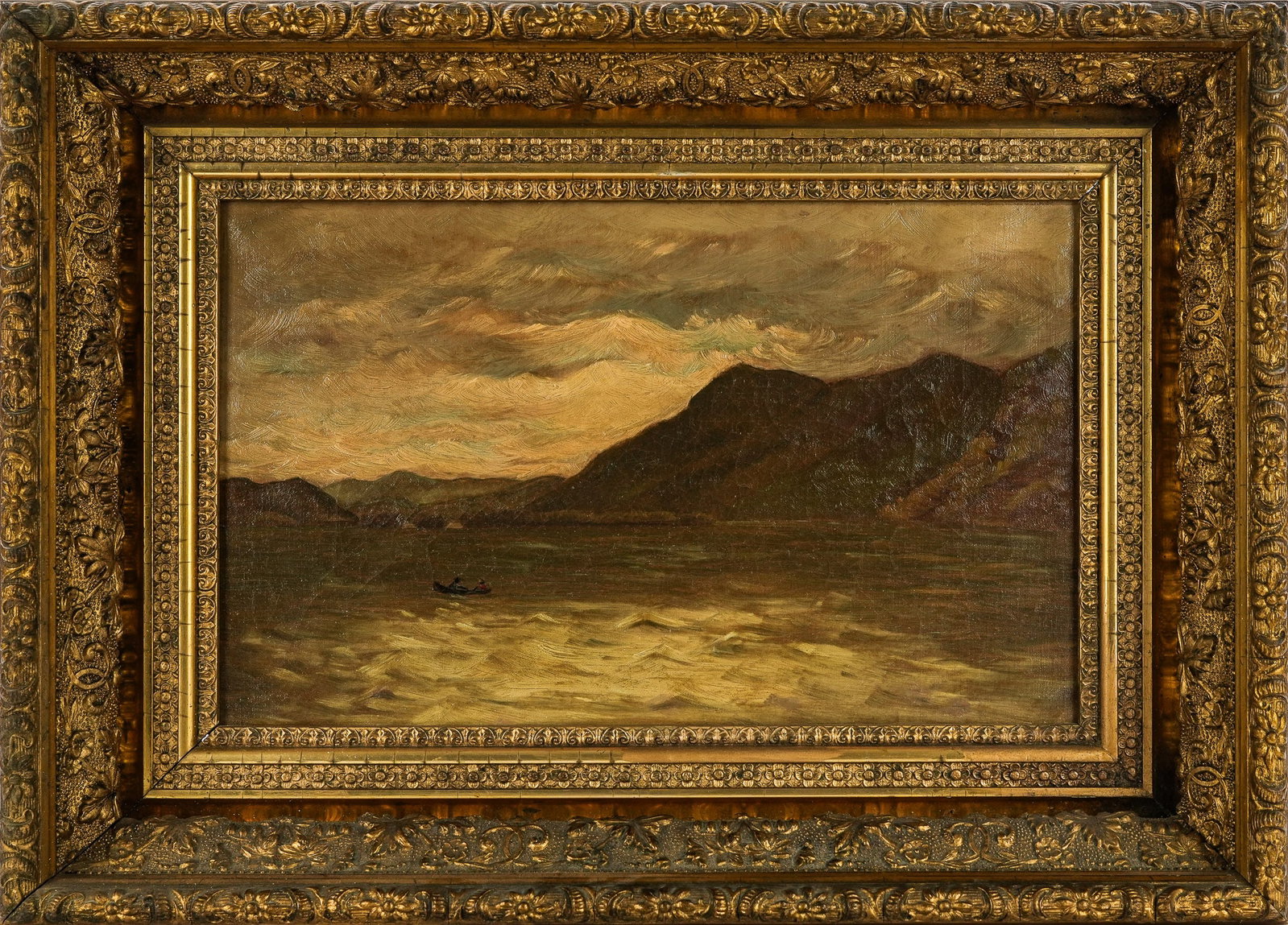 Harrison Bird Brown (AM 1831-1915) The Gathering storm (One of Two): Harrison Bird Brown (American 1831-1915) Lake George New York landscape identified "The Gathering Storm Lake George 1887 H Brown". Oil on canvas 10 x 15" 15 x 20" as framed.