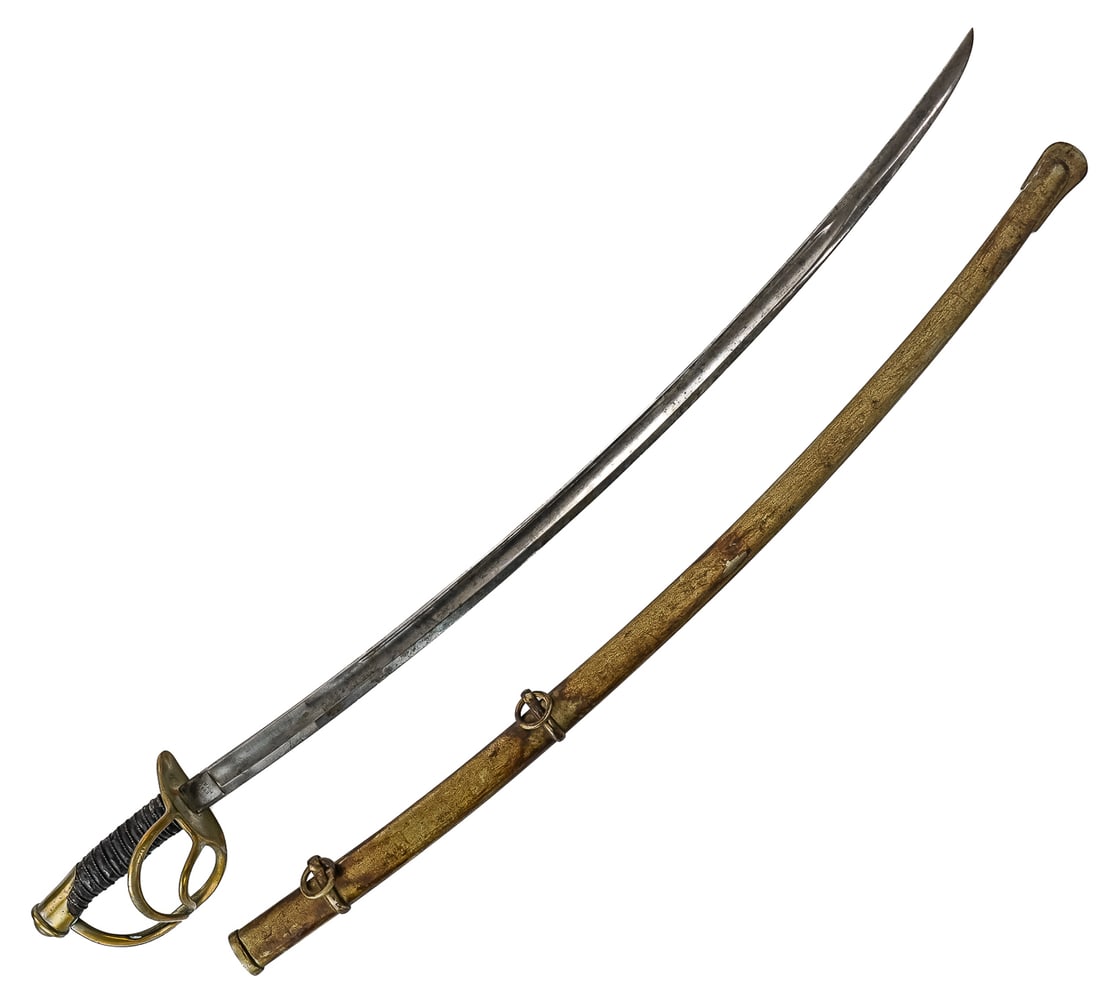 US Model 1861 Cavalry Sabre: US Model 1861 Cavalry Sabre - Marked C Roby W Chelmsford Mass. (Stamp faint right side)Moderate drying cracks on grip, minor chips on cutting edge.