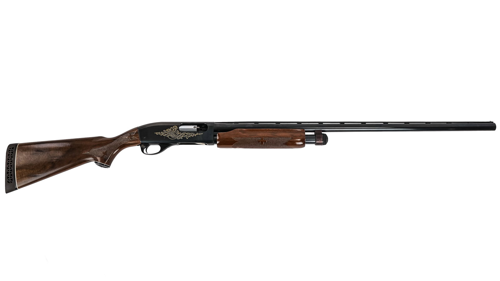 Ducks Unlimited Remington Model 870 12 Gauge: Ducks Unlimited Remington Model 870 with 30" barrel with Full choke in 12gauge with gilt engraving and DU Decoration, Like new condition, SN# 6356DU FFL# 0033 - THIS FIREARM REQUIRES A 4473 BACKGROUND