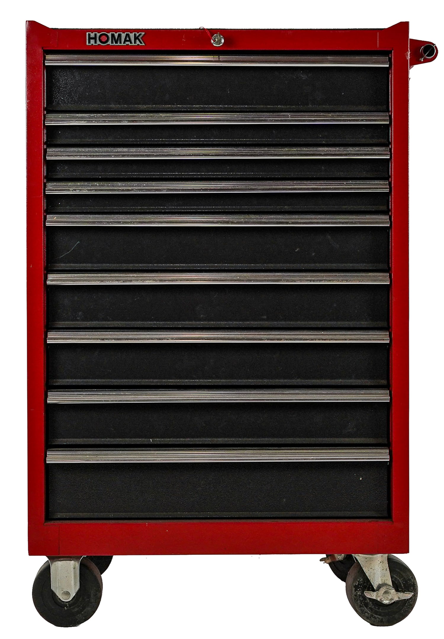 Homak Rolling Tool Box: Homak Multi drawer rolling tool box with 9 drawers some original contents- 43 x 29 x 18"