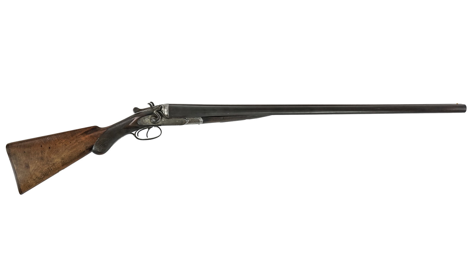 Charles Daly 12 ga Damascus Shotgun: Charles Daly 12 ga side by side shotgun with lift hammers and damascus steel barrels (NOT FOR MODERN SHELLS) some toning to barrel, Serial Number 945 consistant across parts 30" barrel 47" overall- We
