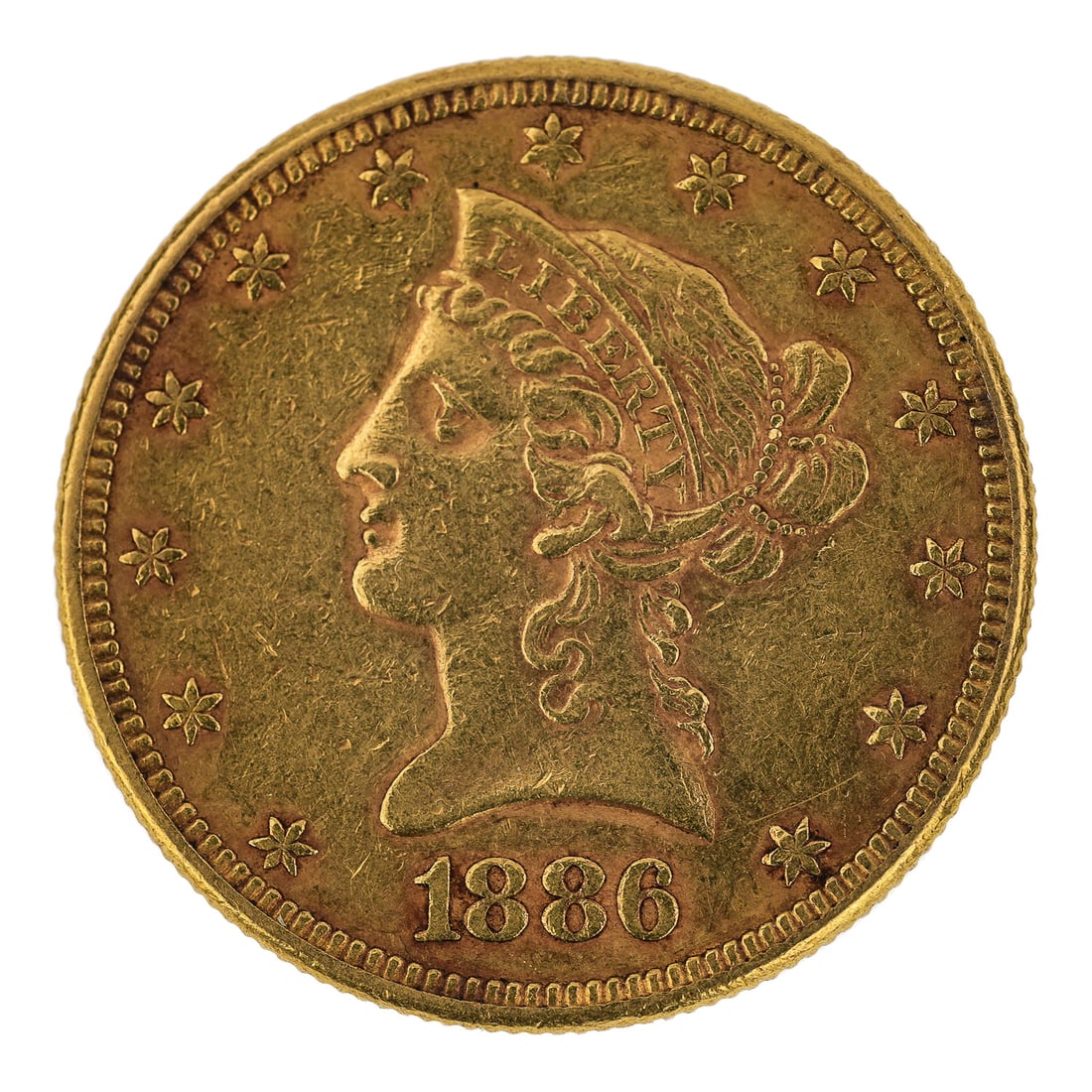 1886 US $10 Gold Eagle Coin: 1886 US $10 gold eagle coin, not graded