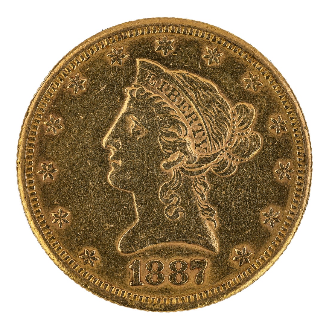 1887 US $10 Gold Eagle Coin: 1887 US $10 gold eagle coin, not graded
