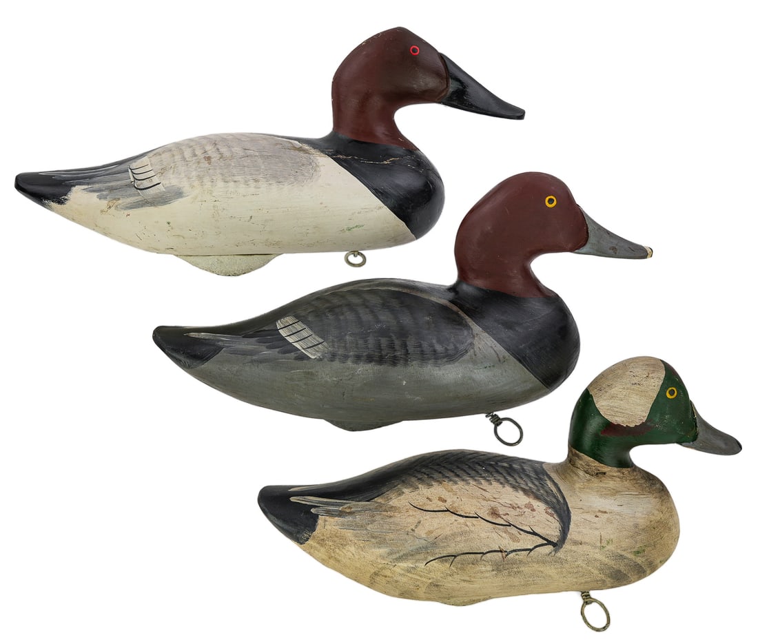 3 Capt. Harry Jobes Decoys: 3 Havre de Grace Maryland duck decoys signed by Captain Harry Jobes (MD 1936-2019) Canvasback, Red Head, Widgeon. Light wear. Overall good condition. All signed.