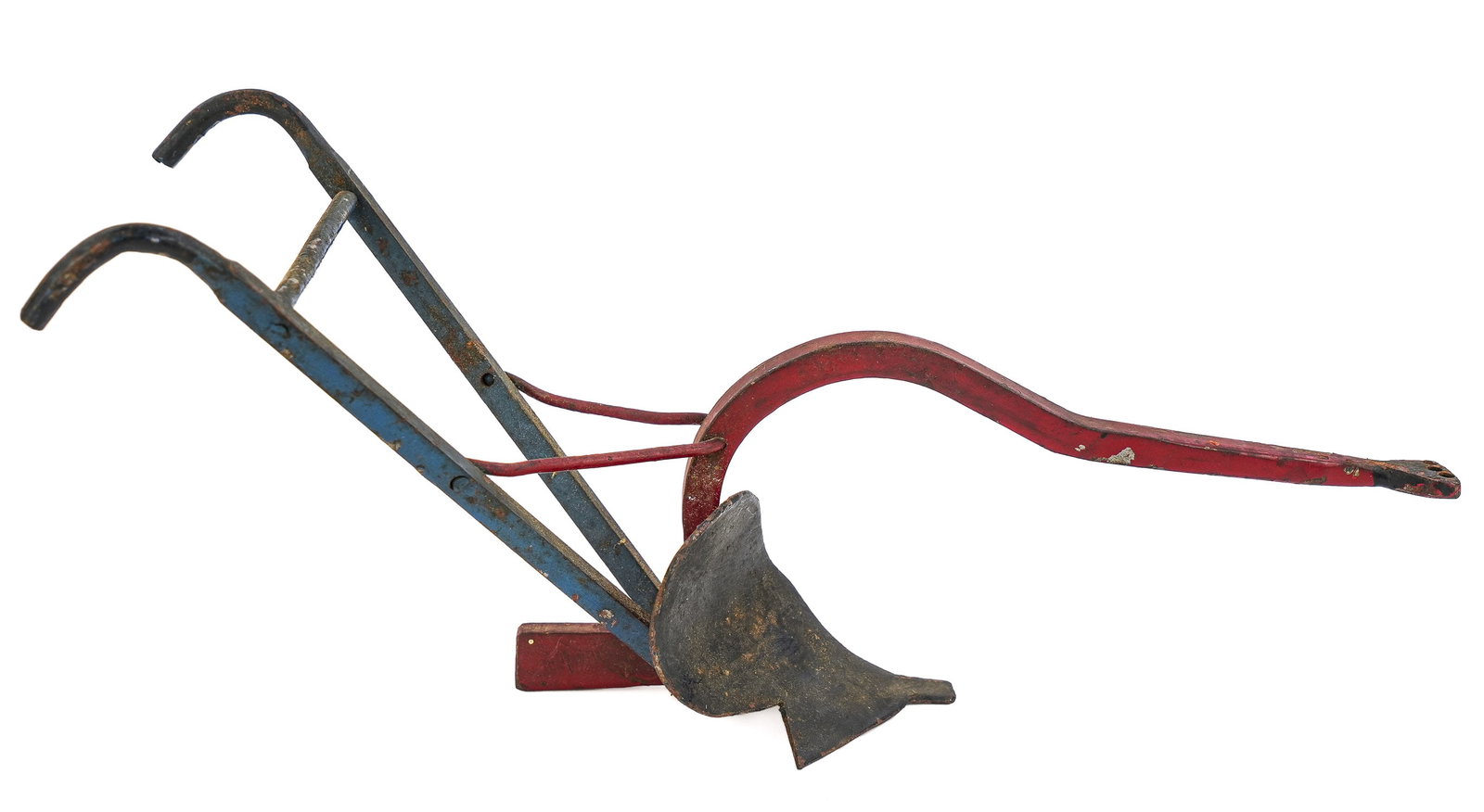 Salesmen Sample Plow: 19th c painted iron salesman sample horse drawn one man plow. 11 1/2" long. Age appropriate wear. Original paint.