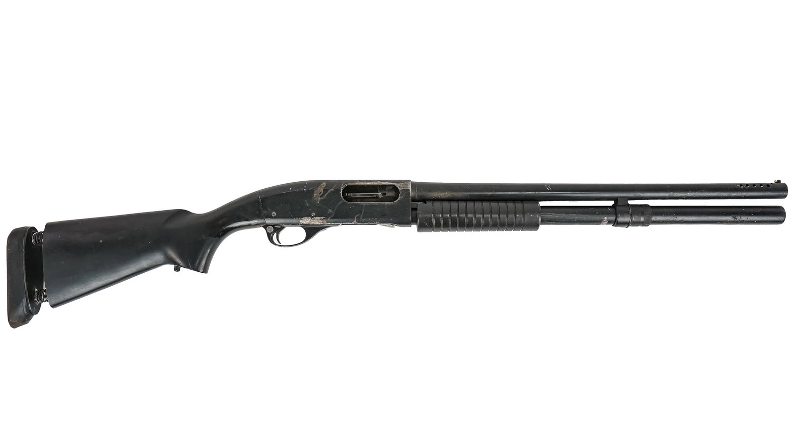 Remington Model 870 Wingmaster: Remington Model 870 Wingmaster in 12ga chambered for 2 3/4" shells with 20" barrel (Modified choke) Extended magazine, unusual spring buttplate, Sprayed finish. FFL# 0015 - THIS FIREARM REQUIRES A 447