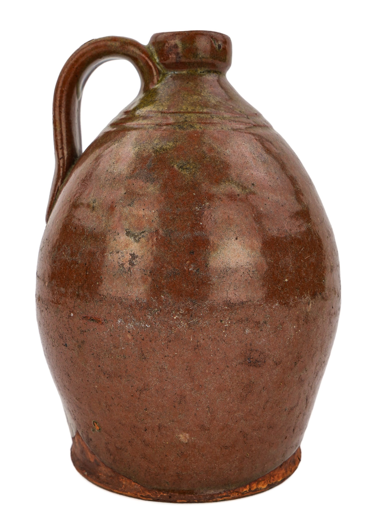Early 19th c Ovoid Redware Jug: Early 19th c ovoid redware jug, shows normal wear, ht 9"