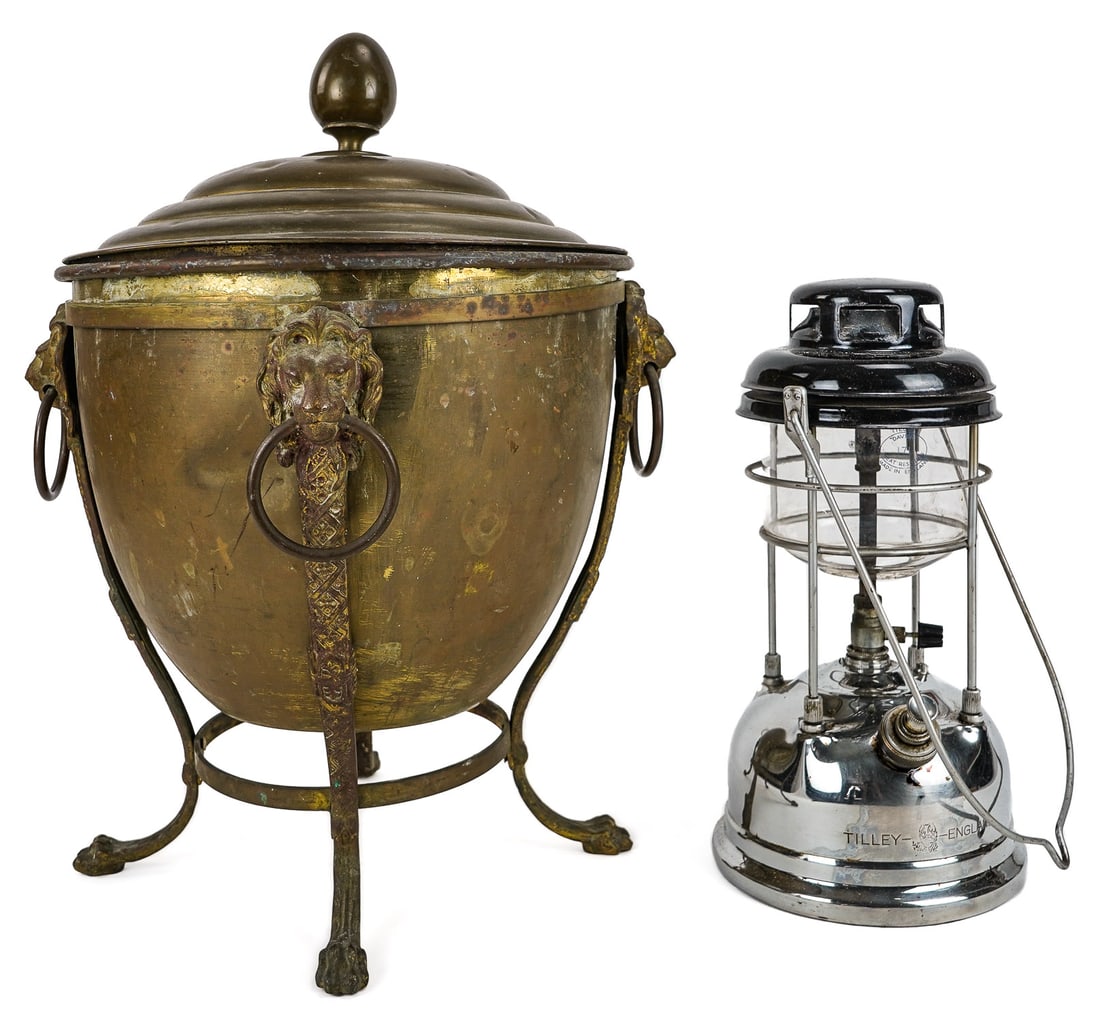 Tilley Model X246 Kerosene Lamp: Tilley Model X246 Kerosene Lamp in original box, black enamel finish. Sold with 19th c English Ash bucket or Coal Hod.