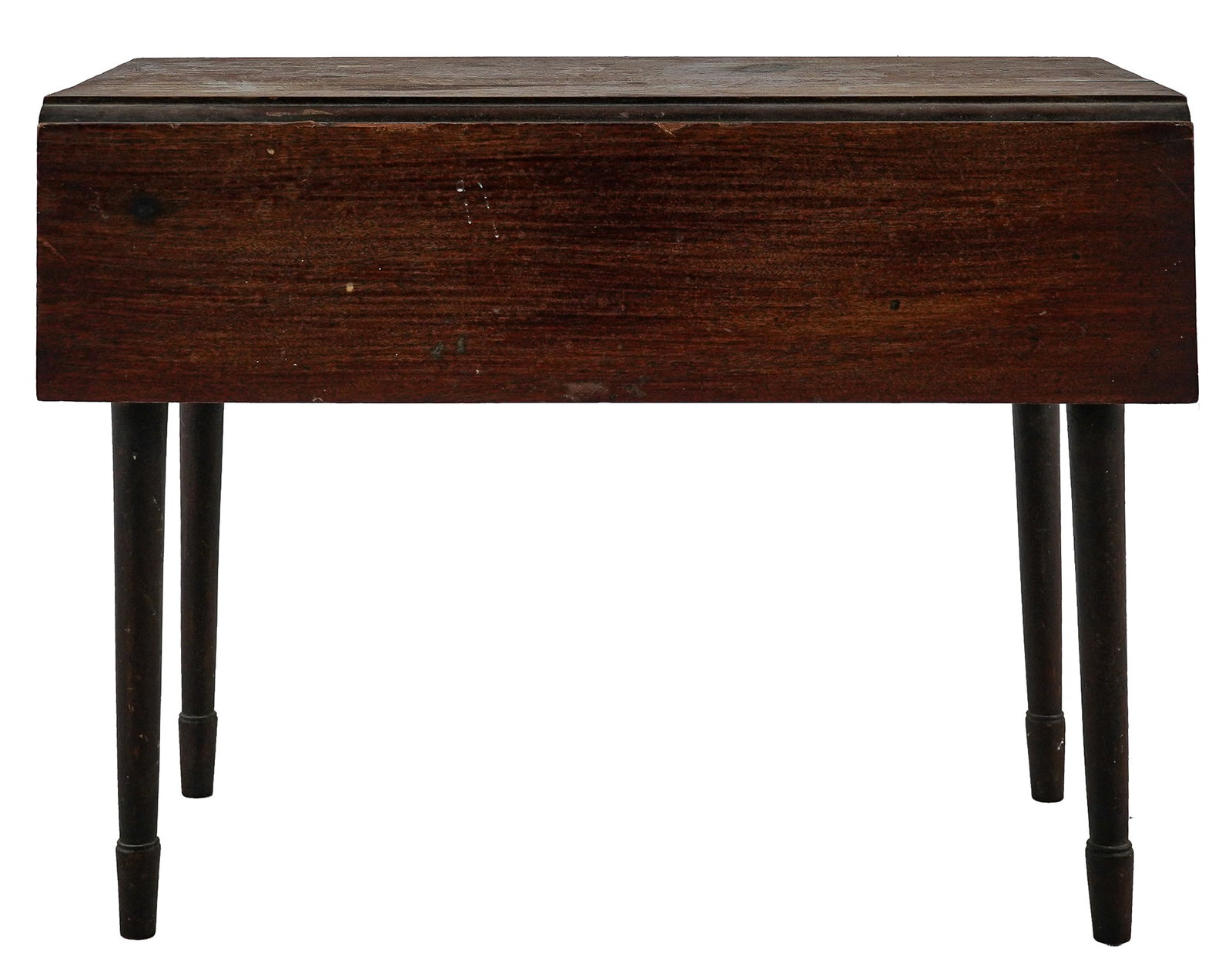 Early 20th c. Child's Mahogany Drop Leaf Table: Early 20th c. child's mahogany drop leaf table with turned legs, some staining to top 18" x 24" x 25"