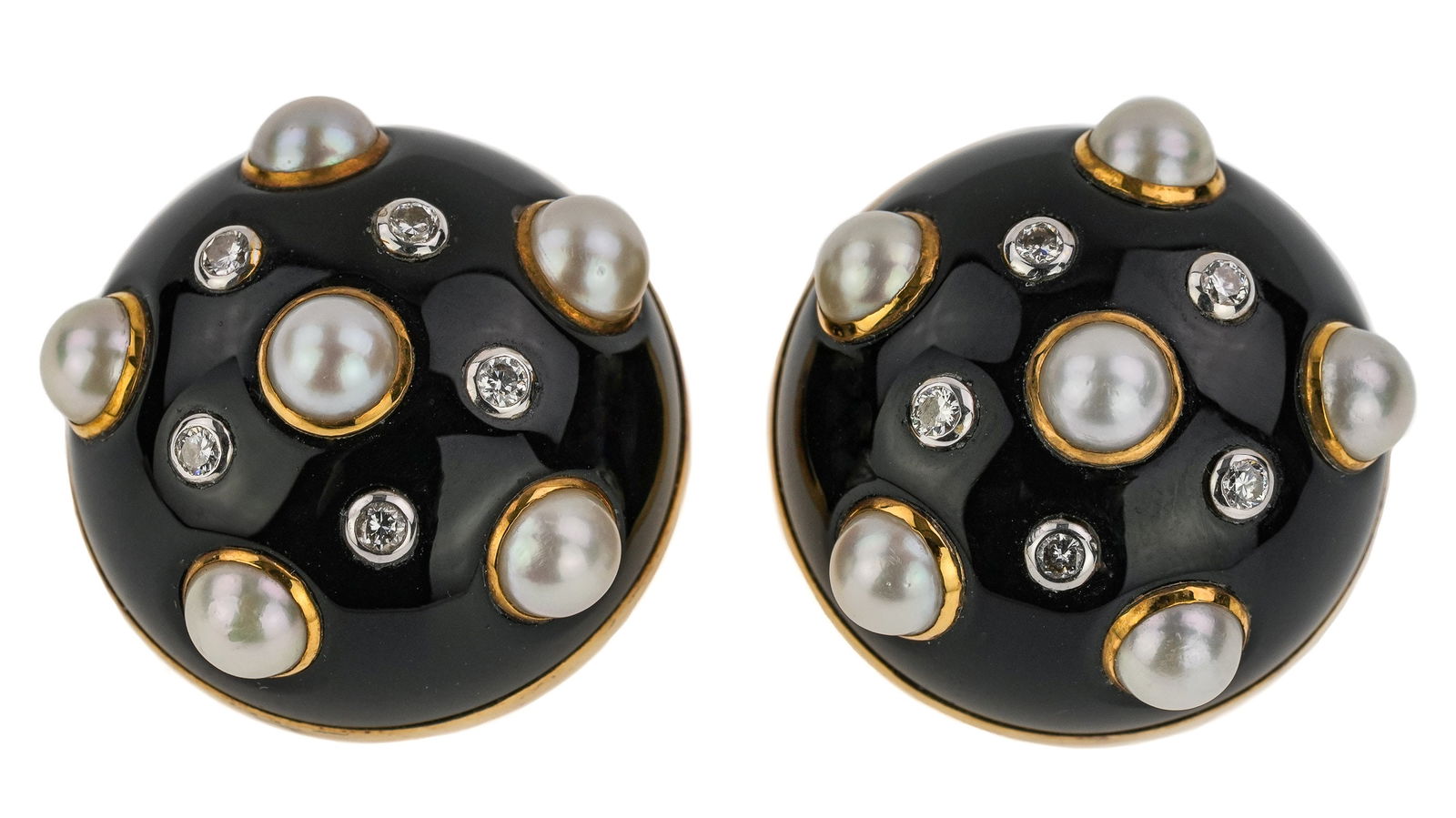 Trianon 18k Diamond Pearl & Onyx Earrings (1 of 5)