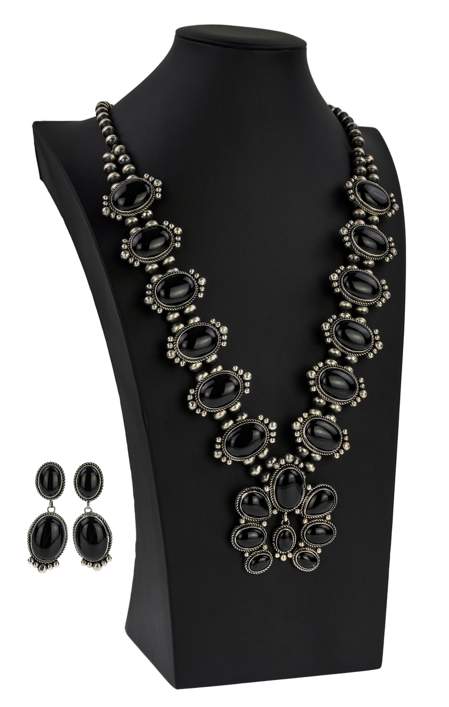 Linda Yazzie Sterling & Onyx Squash Blossom Set (1 of 9)