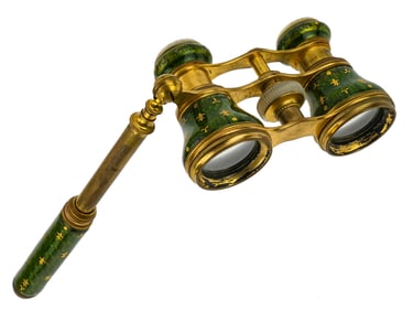 Fine Pair of Green Enamel Opera Glasses