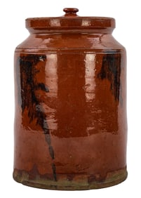 Early 19th c Redware Jar with Lid