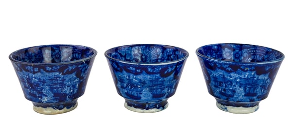 3 MacDonoughs Victory Blue Staffordshire Cups