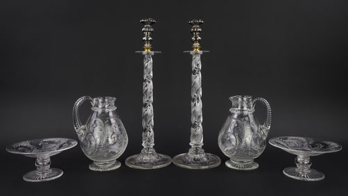 6 pcs. Fine Wheel Engraved Glass Tableware