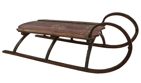 Late 19th c Paint Decorated Wooden Sled