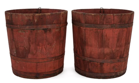 19th c Vermont Red Painted Sap Buckets