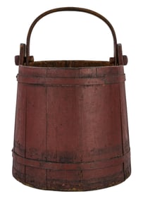 Mid 19th c Wooden Bucket in Red Paint