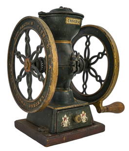 Landers, Frary, & Clark Model 20 Coffee Grinder: Landers, Frary, & Clark Model 20 double wheel cast iron coffee grinder, wheel size 9 1/2", original paint, good condition, ht 11 1/2"