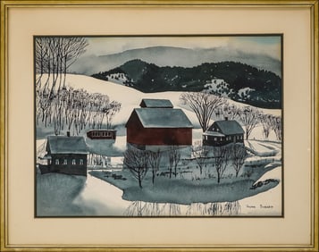 Walton Blodgett (VT 1908-1963) Red Barn in Winter