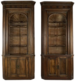 Pair of Narrow Barrel Back Corner Cupboards