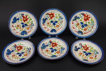 Set of 6 Gaudy Dutch Rose Decorated Plates