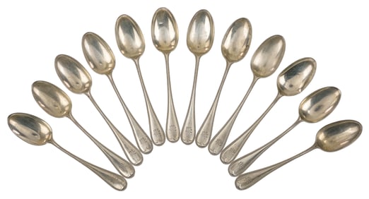 12 Durgin Beaded Sterling Silver Teaspoons