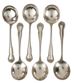 6 Durgin Cromwell Sterling Silver Soup Spoons