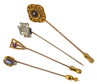4 18k Antique Stick Pins
