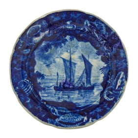 Two Sailboats Staffordshire Cup Plate