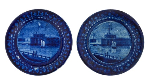 2 Castle Garden Battery NY Staffordshire Cup Plates