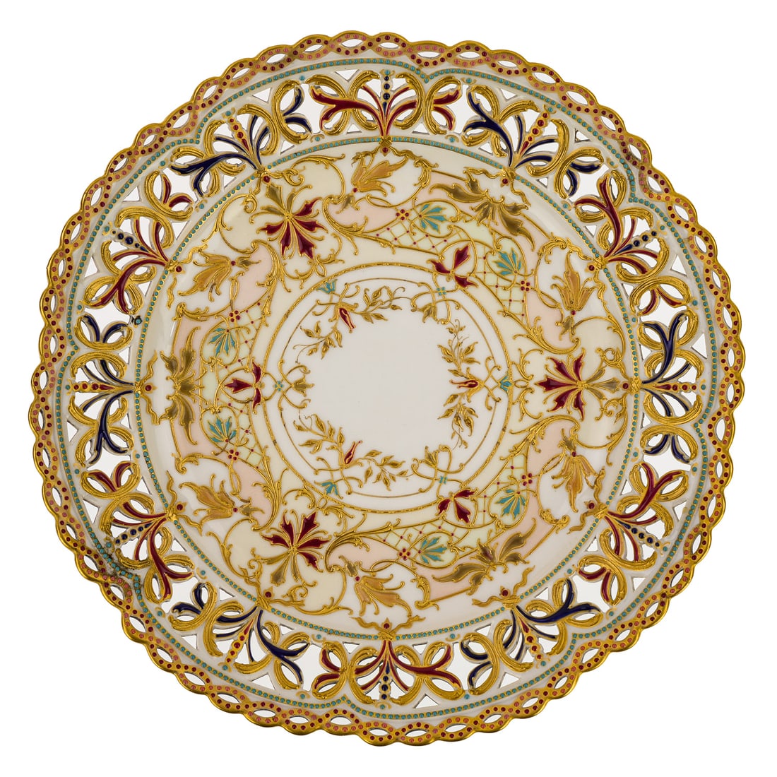 KPM Enameled Reticulated Porcelain Cabinet Plate (1 of 5)