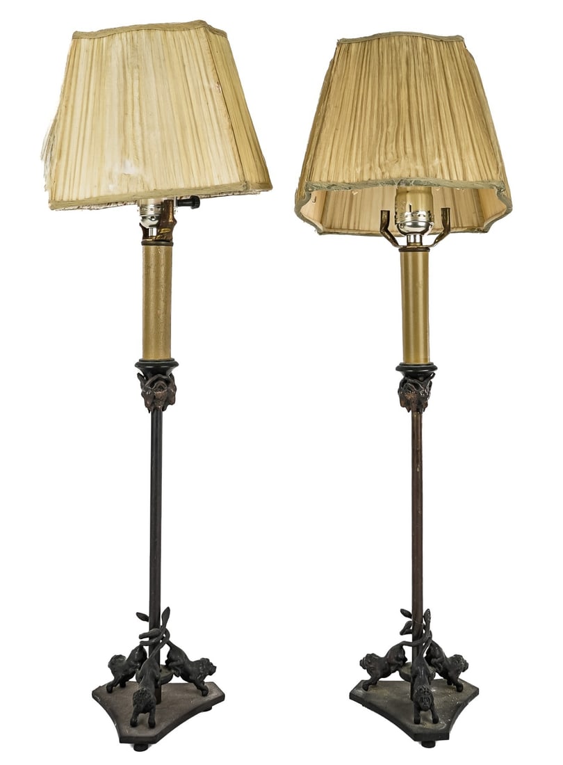 Pr Bronze Candlestick Boudoir Lamps (1 of 6)
