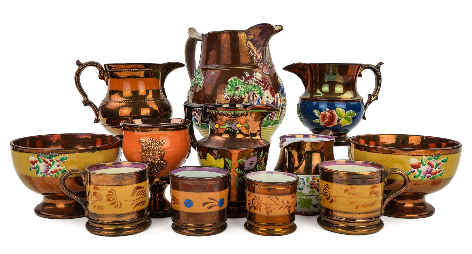 12 pcs. Copper Luster Pottery Tableware (1 of 4)