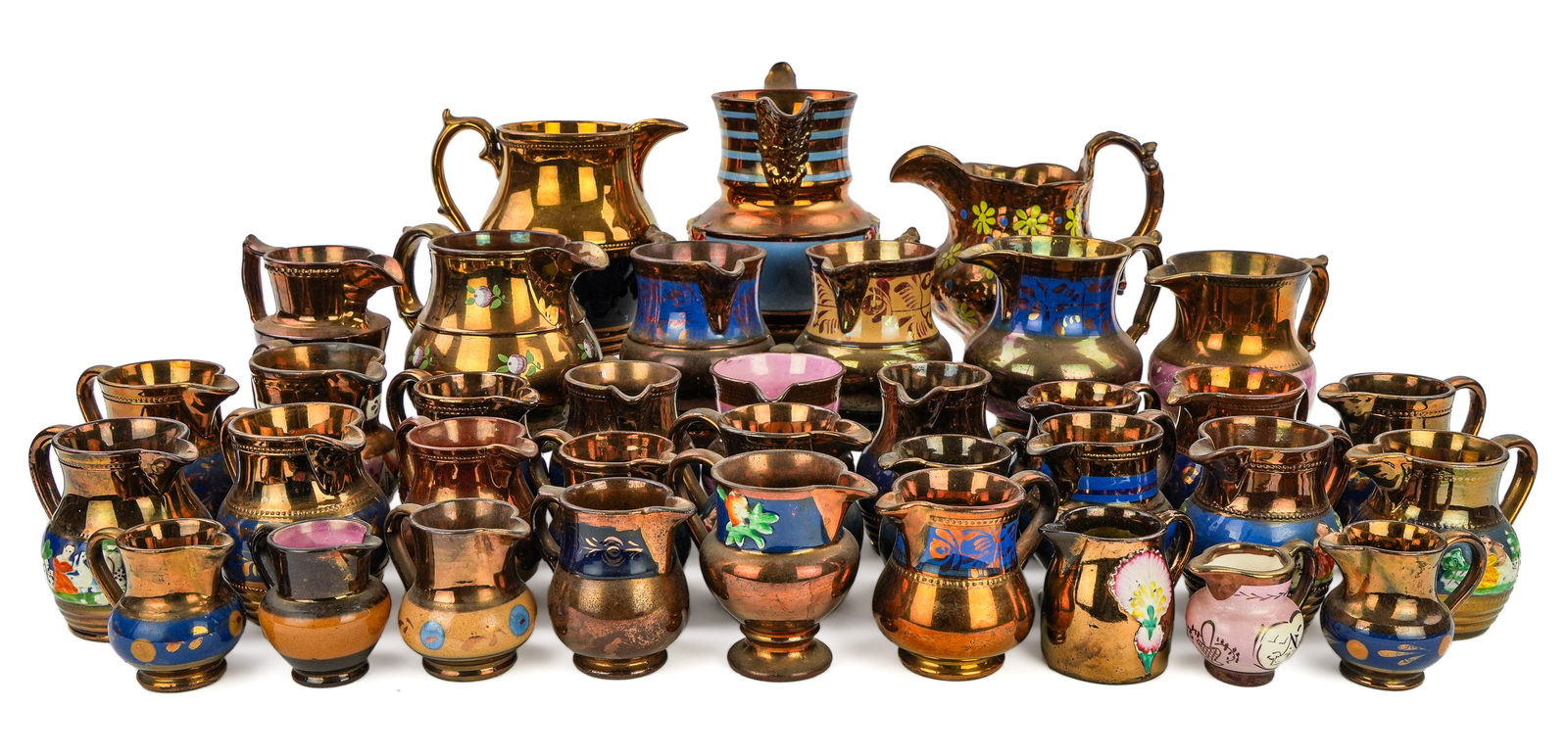 Collection of 36 Copper Luster Pottery Creamers (1 of 4)