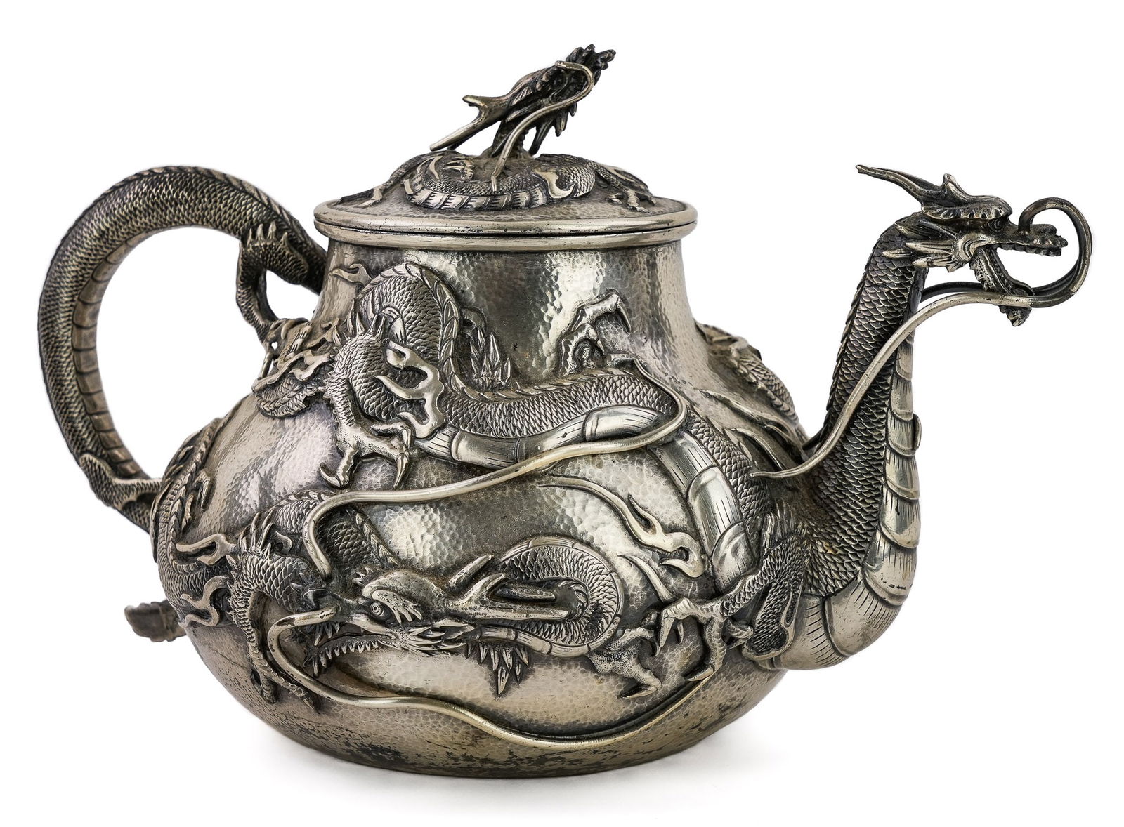 Japanese Meiji Silver Repousse Dragon Teapot (1 of 7)