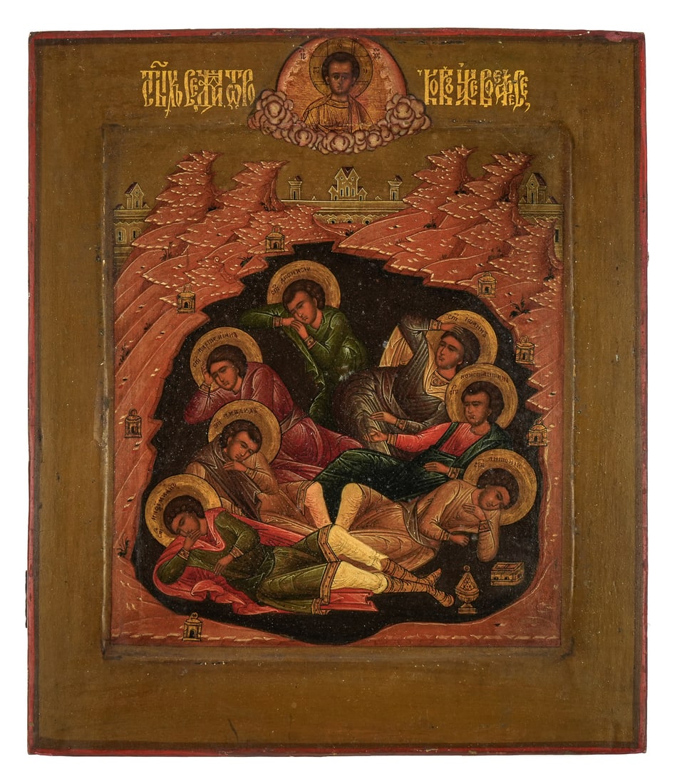 19th c Seven Sleepers of Ephesus Icon (1 of 6)
