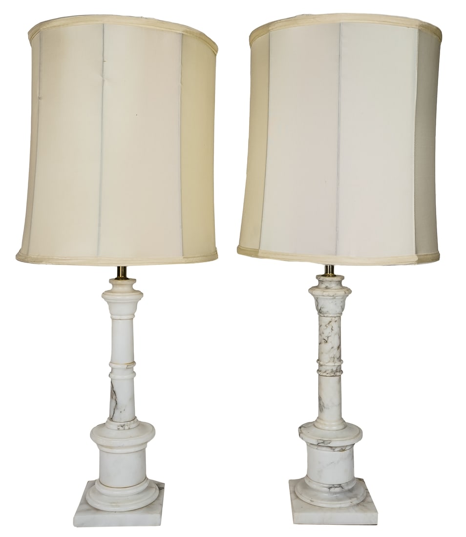 Pair of Marble Column Table Lamps (1 of 5)