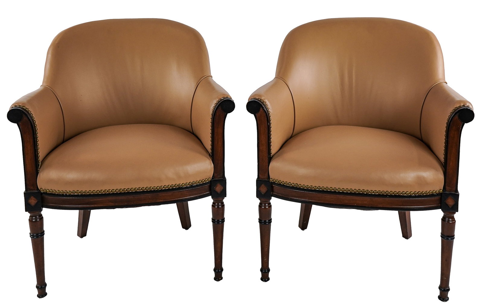 Pair of MGM Leather Armchairs: Pair of Contemporary MGM Furniture- Leather Armchairs in overall excellent condition, 36 x 24 x 24"