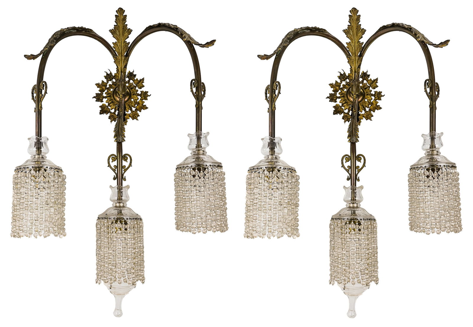 Pair Brass & Triple Light Sconces (1 of 1)