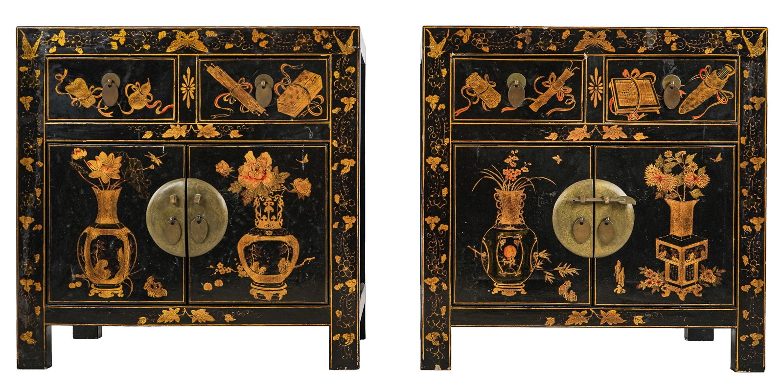 Pair of Early 20th c Chinese Lacquered Cabinets (1 of 6)